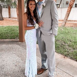 Blue Prom Dress with white sparkle patterns